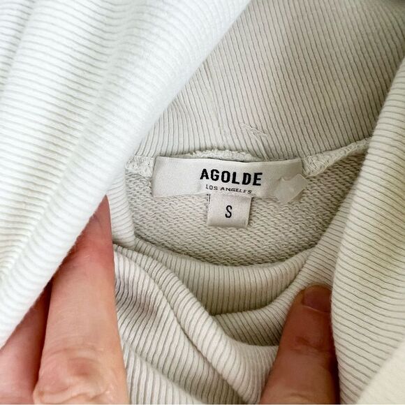 AGOLDE Balloon Sleeve Turtleneck Sweatshirt Sz S Ivory Relaxed Casual Chic - Picture 4 of 14